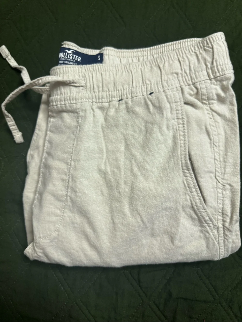 Hollister Men’s Light Cream Drawstring Chinos Linen